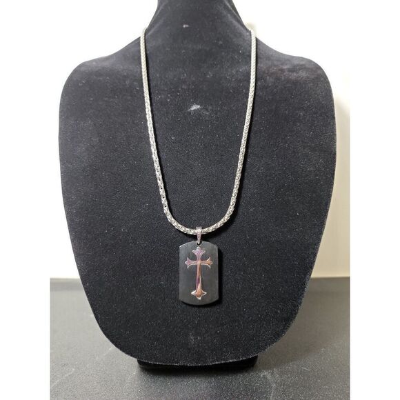 Necklace and Dog Tag Style Cross Pendant - Picture 2 of 5